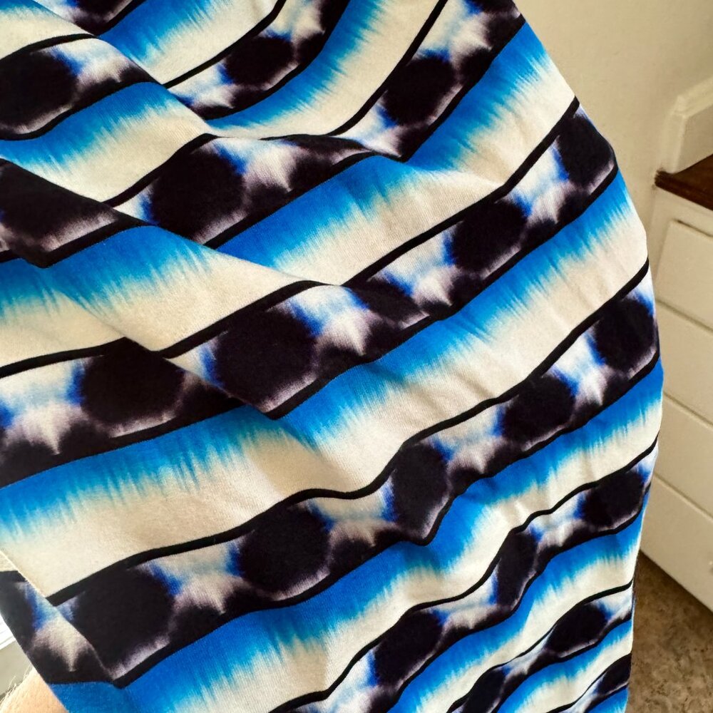 NICOLE MILLER Tie Dye Stripe Asymmetrical Cold Shoulder Dress - Picture 8 of 9